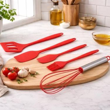 Imagem de Kit Confeitaria 5 Peças Espátulas Fouet Cozinha - Lovely Vibe, VERMELH