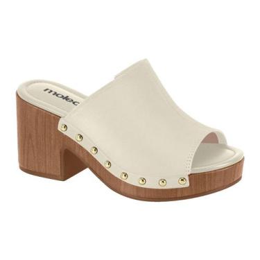 Imagem de Mule Tamanco Feminino Moleca Plataforma Meia Pata Salto Alto, Branco o