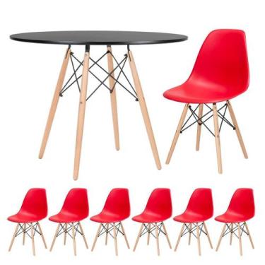Imagem de Laraz, Kit - Mesa redonda Eames 100 cm preto + 6 cadeiras Eiffel Dsw V