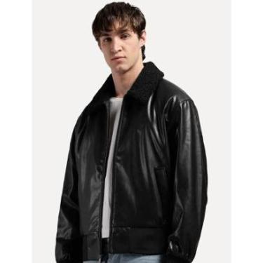 Imagem de Jaqueta Calvin Klein Jeans Masculina Faux Leather Gola Preta 40RE403G 0987-Masculino