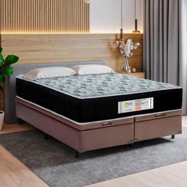 Imagem de Cama Box Baú Queen Bipartido Sintético + Colchão Molas Ensacadas Seren