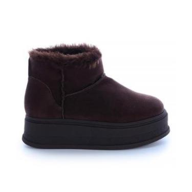 Imagem de Bota de Pelos Forrada Plataforma Cano Baixo Marrom-Feminino