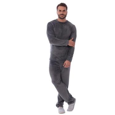 Imagem de Conjunto Pijama Adulto Soft Inverno Quentinho Marca Victory, M, Chumbo