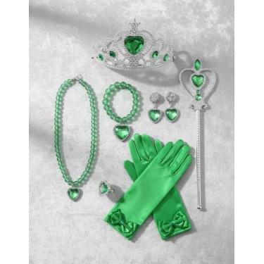 Imagem de Kit Acessórios Princesa Brinco Colar Luva Coroa Anel Varinha - Baby Pl