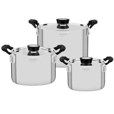 Imagem de Jogo de 3 Panelas Tramontina Grano Compact Aço Inox Corpo Triplo Alças