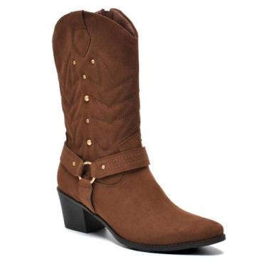 Imagem de Bota Texana de Cano Médio Feminina Via Marte 090-013-01, Marrom, 36