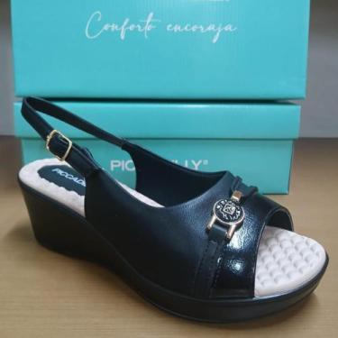 Imagem de Sandália Piccadilly Anabela Feminina 540416 Esporão Fascite, Preto, 38