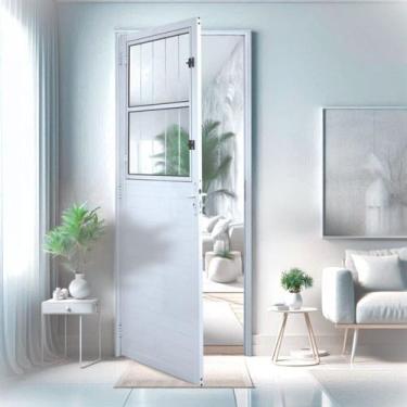 Imagem de Porta Social Lambril Alumínio 2,10 X 80 Branco Hale Esquadrias Abertur