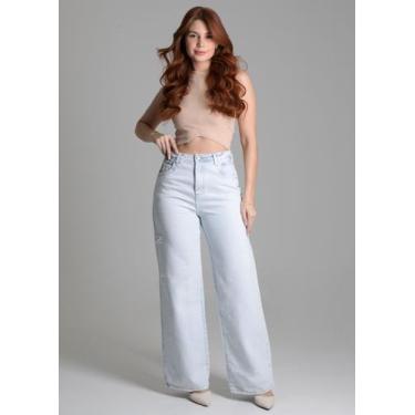 Imagem de Calça Feminina Wide Leg Jeans  - SAWARY, Azul claro, 34
