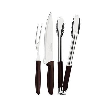 Imagem de Kit Garfo Trinchante Pegador Faca Churrasco 8'' Tramontina Plenus 3 Peças Marrom