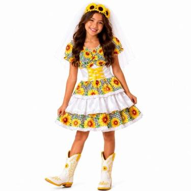 Imagem de Vestido Noiva Caipira Infantil Feminina Com Espartilho e Véu - Fantasi