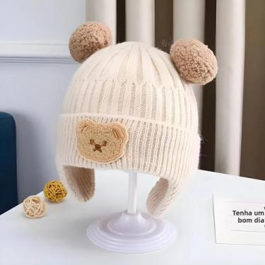 Imagem de Gorro De Lã Para Bebê De Inverno Com Orelhas De Urso, Proteção Quente 