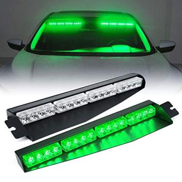 Imagem de Xprite Luz estroboscópica LED visor interior pára-brisa visor solar aviso de perigo de emergência luzes piscantes com suporte de extensão montagem dividida para veículos de aplicação da lei, caminhões verde
