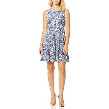 Imagem de Tommy Hilfiger Vestido feminino sem mangas - ajuste e flare para usar como vestido de festa, Denim/marfim, 46