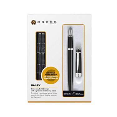 Imagem de Caneta-tinteiro preto laca Cross Bailey, médio + 6 cartuchos de caneta-tinteiro, Black / Stainless Steel