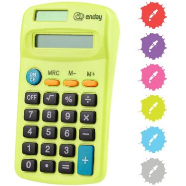 Imagem de Calculadora verde, pequena solar básica e operada a pilhas, visor grande com quatro funções, calculadora portátil motorizada para escola e crianças disponíveis em azul, vermelho, roxo, cinza, rosa, 1 pacote – da Enday