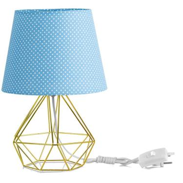 Imagem de Abajur Diamante Dome Azul/bolinha Com Aramado Dourado