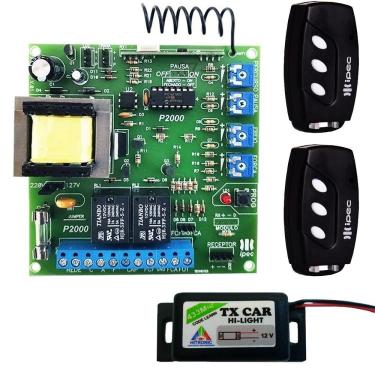 Imagem de Central Placa Portão Eletrônico Motor Peccinin + 2 Controles 3 Canais com Clip de Fixação + 1 Controle Tx Car Farol Alto Carro e Moto