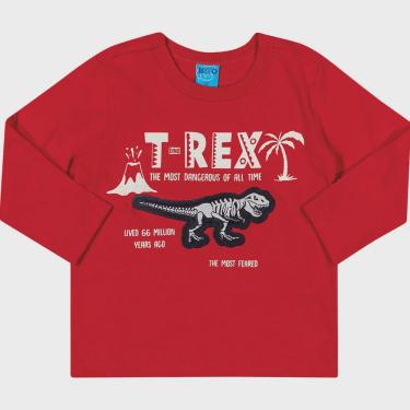Imagem de Camiseta infantil manga longa dinossauro t-rex brilha escuro masculina bito ref: 401904 1/3