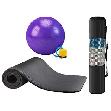 Imagem de Kit Tapete de Yoga Preto com Alças Bravus Sport + Bola Suiça com Bomba de Ar