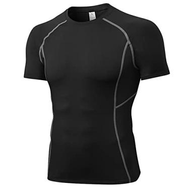 Imagem de UNeedVog Camisetas de compressão masculinas camiseta atlética de manga curta para atividades ao ar livre e secagem rápida fitness, Preto, X-Large