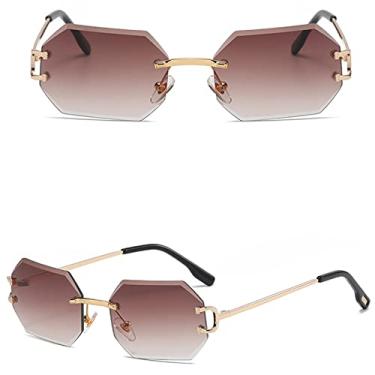 Imagem de Óculos de sol masculinos e femininos óculos de sol femininos moda óculos de sol octógono sem aro uv400 óculos retangular de metal dourado sem moldura para homens, marrom gradiente, china