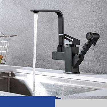 Imagem de Torneira de cozinha removível cromado preto bico de furo único torneiras misturadoras de água de cozinha 360 fluxo de rotação torneira misturadora cabeça de pulverizador, adicionar mangueira E, China