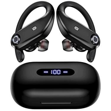 Imagem de Fones de ouvido Bluetooth 4-Mics Clear Call 100 Hrs Playtime com caixa de carga sem fio 2000mAh Fones de ouvido sem fio à prova de suor Fones de ouvido à prova de água para exercícios de corrida esportiva Black