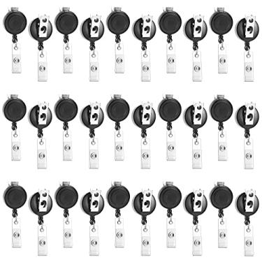 Imagem de Pacote com 30 carretéis de crachá retráteis com clipe giratório - molinetes de crachá de enfermeira em massa, clipes de porta-etiqueta de nome para cartão de identificação para professor estudante trabalhador funcionário (preto translúcido)