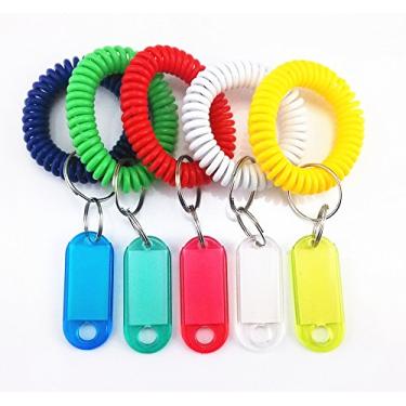 Imagem de Pacote com 5 etiquetas coloridas em espiral de mola para chaveiro, chaveiro, pulseira de pulso e chaveiro da Yueton