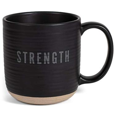 Imagem de Strength Scripture Caneca de café texturizada preta meia-noite 473 ml de cerâmica brilhante