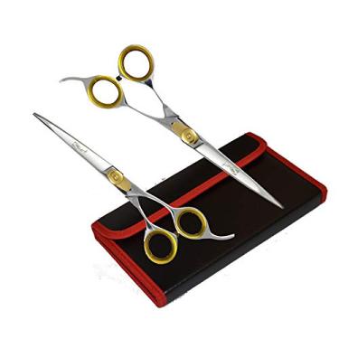 Imagem de Kit de tesouras para animais de estimação Sharf Professional de toque dourado para cuidados com cães de 19 cm com tesoura curvada e tesouras retas de 19 cm | Espátulas e tesouras de cuidados para casa