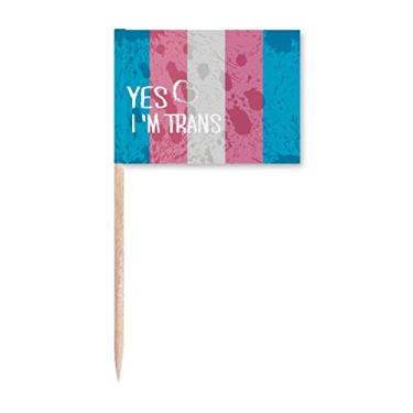 Imagem de Yes I'm Trans LGBT Support Palito de Dente Bandeira Marcador Topper Decoração de Festa