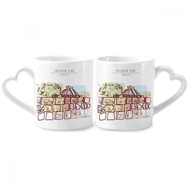 Imagem de Chichen Itza México desenho de civilização antiga conjunto de canecas de porcelana copo amante de cerâmica alça de coração