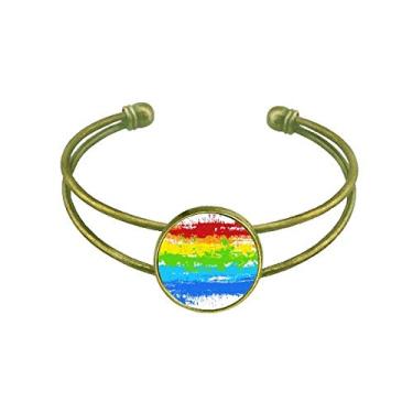 Imagem de Bracelete Stippling Rainbow Gay Lésbica LGBT Bracelete Retrô Aberto Cuff Jewelry, Na