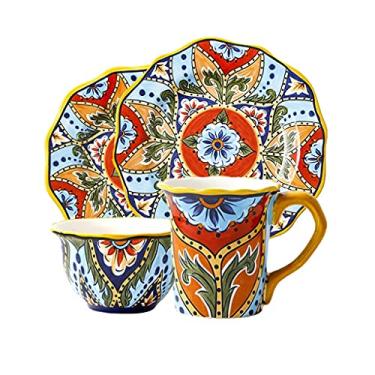 Imagem de Conjunto de 4 pratos de jantar conjunto de tigelas pintado à mão cerâmica durável diário aperitivo de jantar seguro para lava-louças (cor: A) pequena surpresa