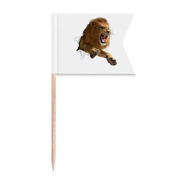 Imagem de Animal Paper Break Choques Leões Bandeiras de palito de dente Marcação de rotulagem para Bolo de Festa Prato de Queijo