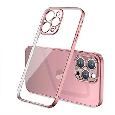 Imagem de Capa de moldura quadrada de revestimento para iPhone 11 12 13 Pro Max mini X XR XS 7 8 6S Plus SE 3 Capa transparente de silicone à prova de choque, ouro rosa, para iphone 14