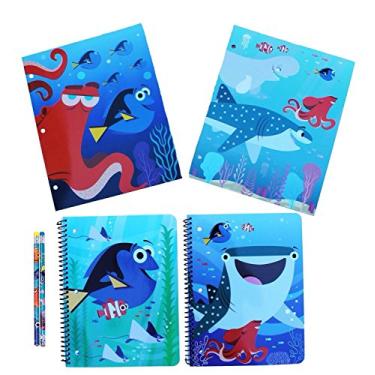 Imagem de Conjunto de 6 itens escolares com personagem licenciado: pastas de bolso, cadernos espirais, lápis (Disney Finding Dory)