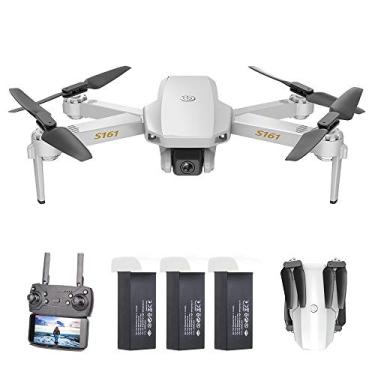 Imagem de Drone com Câmera,Drone S161 Mini Pro com Câmera 4K Posicionamento de Fluxo Óptico Câmera Dupla Altitude Hold Gesto Fotos Vídeo 3D Filp Track Flight RC Quadcopter Storage Bag 3 Baterias