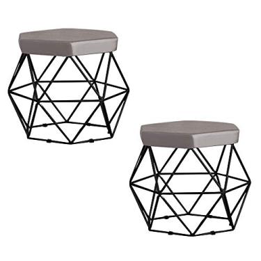 Imagem de Kit 2 Puff Decorativo Base Preta Elsa Veludo Cinza - Gran Belo