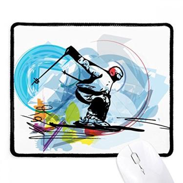 Imagem de Mousepad esportivo de inverno com ilustração de esqui e borda costurada para jogos