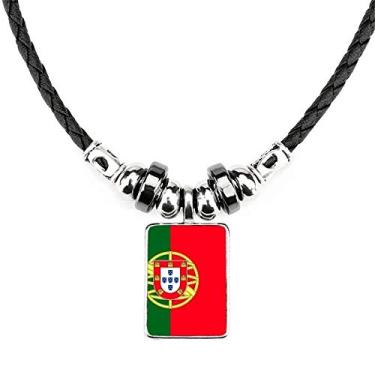 Imagem de DIYthinker Colar com bandeira nacional de Portugal da Europa e pingente de corda de couro com torque