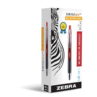 Imagem de Zebra Pen Caneta de gel retrátil Sarasa Dry X30, ponta média, 0,7 mm, tinta vermelha, pacote com 12