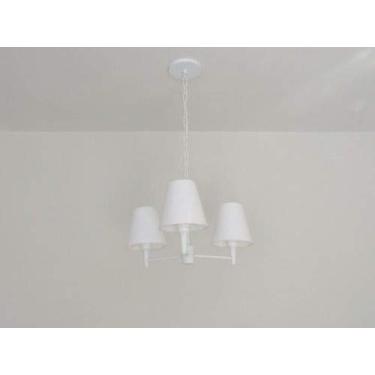 Imagem de Lustre Pendente 3 Braços Cúpula Tecido 14/14x8 cm, Vivare Iluminação, Lustre5000 BRBR, Branco, Pequeno