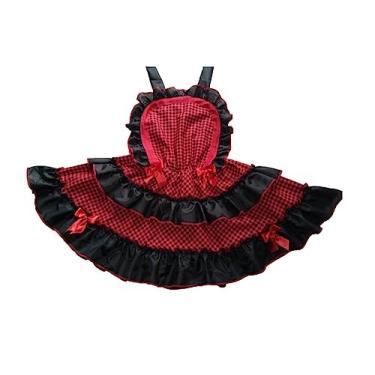 Imagem de Vestido Junino Jardineira Adulto/Saia Para Festa Junina (Vermelha/Preta) (M)