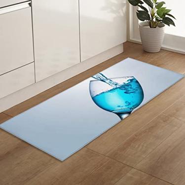 Imagem de Tapetes de cozinha para piso, taças de vinho azul, tapetes de borracha, antiderrapante, tapetes absorventes para corredor de entrada, cozinha, lavanderia 1 peça 45 x 120 cm