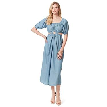 Imagem de Jessica Simpson Vestido longo feminino de manga curta com recorte Jacklyn, Palmetto, GG