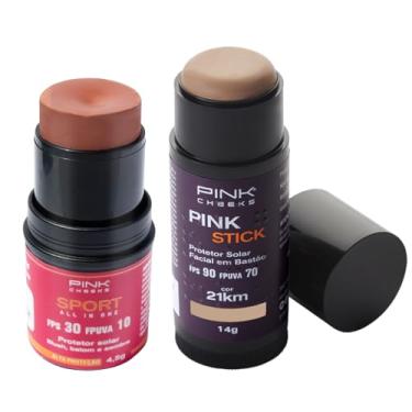 Imagem de Kit Protetor Solar com cor Pink Stick 21 Km + Blush em Bastão (Terracota) - Resistente Água Esporte Beleza Solar Maquiagem Sombra Radicais Livres Textura Pele, Pink Cheeks
