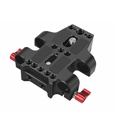 Imagem de Placa de base da placa de base da câmera base de montagem do tripé com braçadeira dupla de trilho de haste de 15 mm para gaiola de câmera